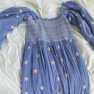 Free People Dahlia Embroidered Maxi Dress Blue Sz Small